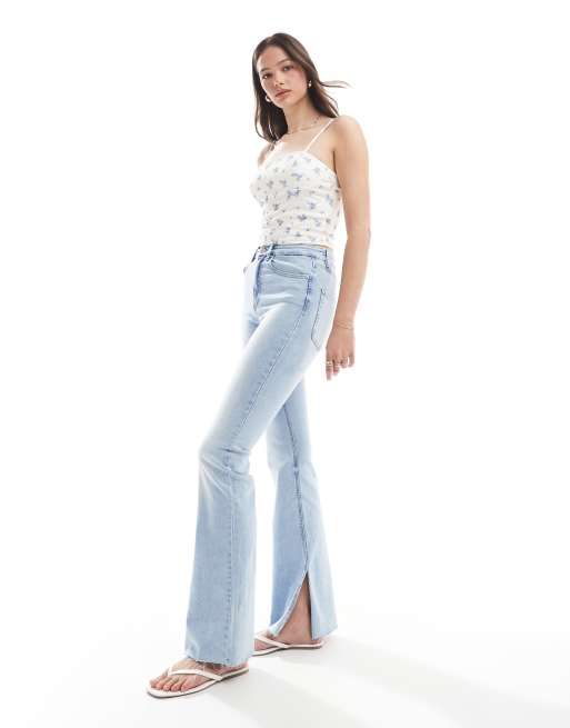 Stradivarius Tall D74 flare slit jeans in light wash