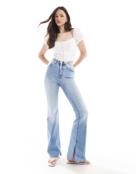 Stradivarius Tall - D74 - Jeans a zampa lavaggio medio con spacco - view 1
