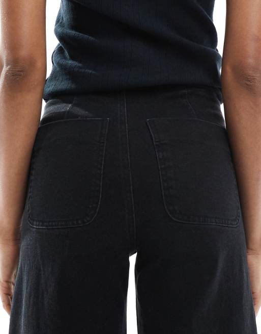 Stradivarius Tall - D77 - Jeans minimal nero slavato con tasche, 4 di 5