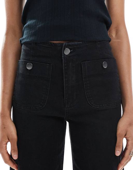 Stradivarius Tall - D77 - Jeans minimal nero slavato con tasche, 5 di 5