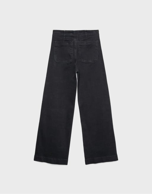 Stradivarius Tall d77 minimalist jeans with pockets in black denim rinse wash, 7 of 7