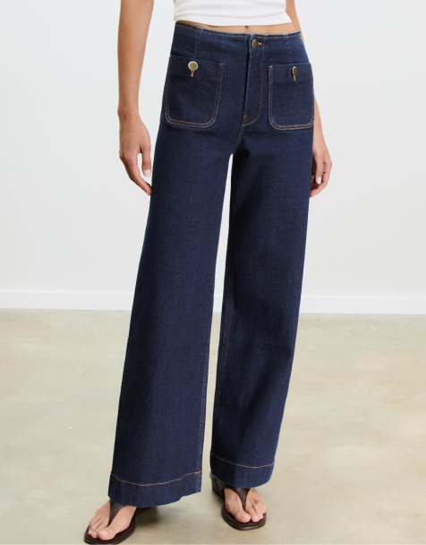 Stradivarius Tall - D77 - Minimalistische jeans met zakken in overdyed blauwe denim - view 1