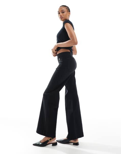 Stradivarius Tall - D77 - Sorte jeans med lige ben og knapdetaljer - view 1