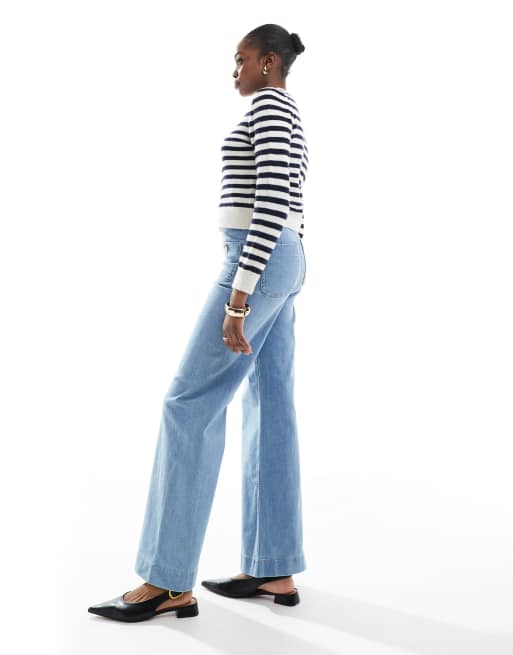 Stradivarius Tall D77 straight leg jeans with button detail in mid wash