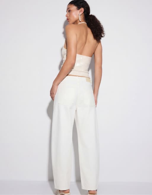 Stradivarius Tall d80 Barrel-Fit-Jeans in Weiß, 3 von 7
