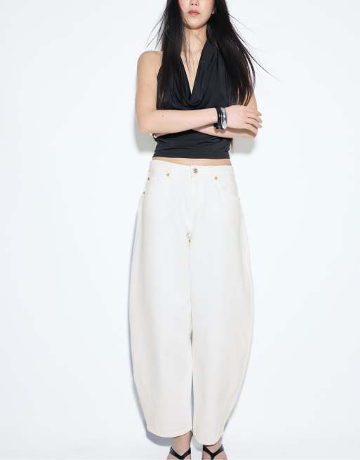 Stradivarius Tall d80 Barrel-Fit-Jeans in Weiß, 5 von 7
