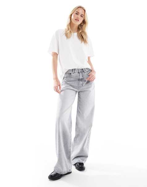 Stradivarius Tall – D88 – Jasnoszare sprane jeansy o bardzo luźnym kroju - view 1