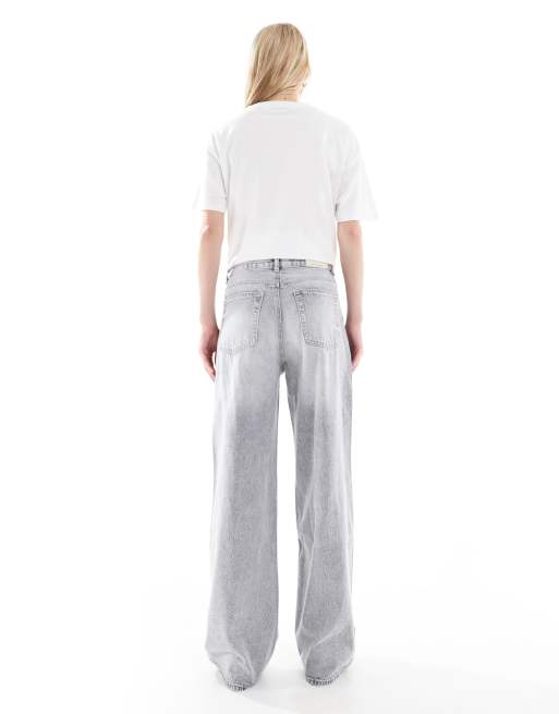 Stradivarius Tall – D88 – Jasnoszare sprane jeansy o bardzo luźnym kroju, 2 z 5