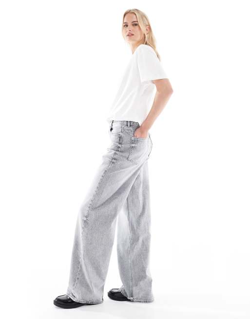 Stradivarius Tall – D88 – Jasnoszare sprane jeansy o bardzo luźnym kroju, 3 z 5
