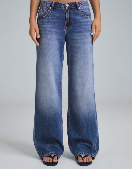 Stradivarius Tall – D91 – Jeans aus mittelblauem Denim mit weitem Bein und niedrigem Bund, 2 von 7