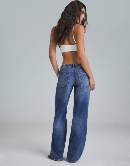 Stradivarius Tall – D91 – Jeans aus mittelblauem Denim mit weitem Bein und niedrigem Bund, 3 von 7