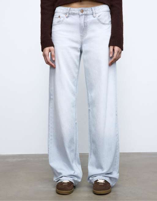 Stradivarius Tall – D91 – Jeans in hellgrauer Denim-Waschung mit niedrigem Bund und weitem Bein, 4 von 4