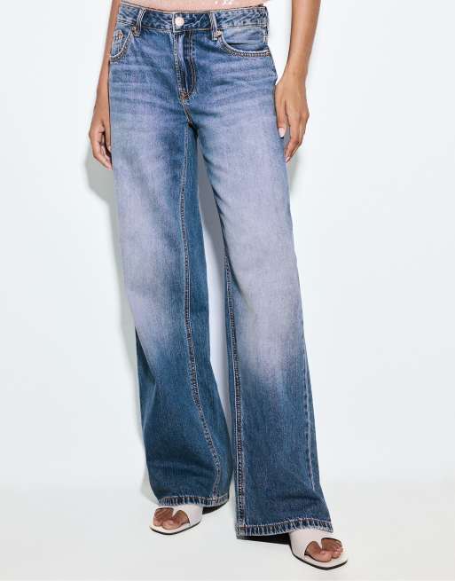 Stradivarius Tall - D91 - Mellemblå lavtaljede denimjeans med vide ben, 2 af 7