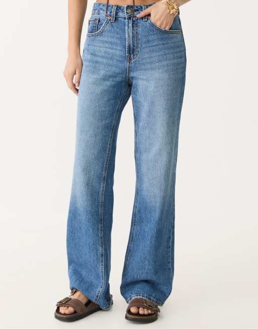 Stradivarius Tall - D92 - Jean droit ample - Bleu moyen, 3 de 4