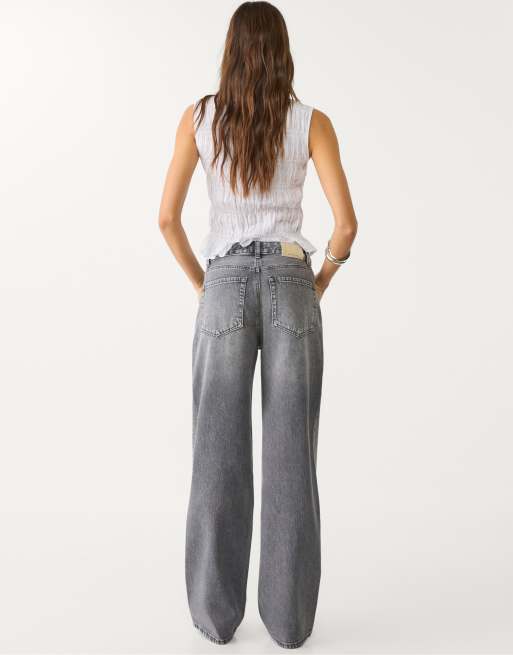 Stradivarius Tall - D92 - Jean droit ample - Gris foncé délavé, 3 de 4