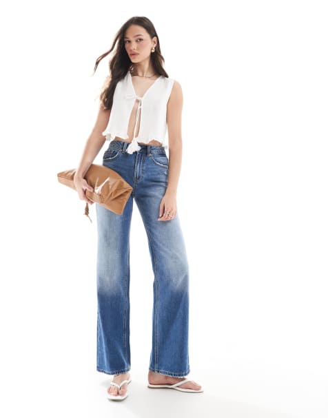 Stradivarius Tall - D92 - Jean droit - Bleu foncé délavé - view 1