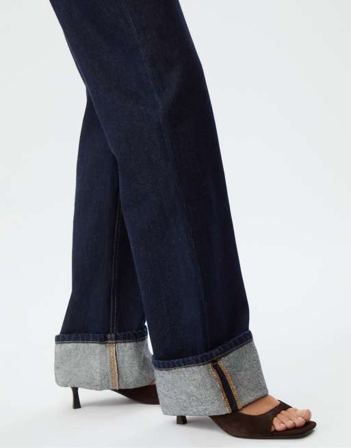 Stradivarius Tall - D92 - Jeans dritti a fondo ampio in denim lavaggio blu, 4 di 7