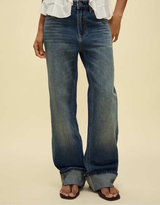 Stradivarius Tall - D92 - Jeans med lige vide ben i denim i lysegrå vask, 2 af 4