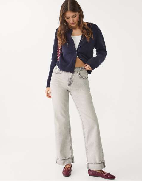 Stradivarius Tall – D92 – Ljusgrå, raka jeans med vida ben - view 1