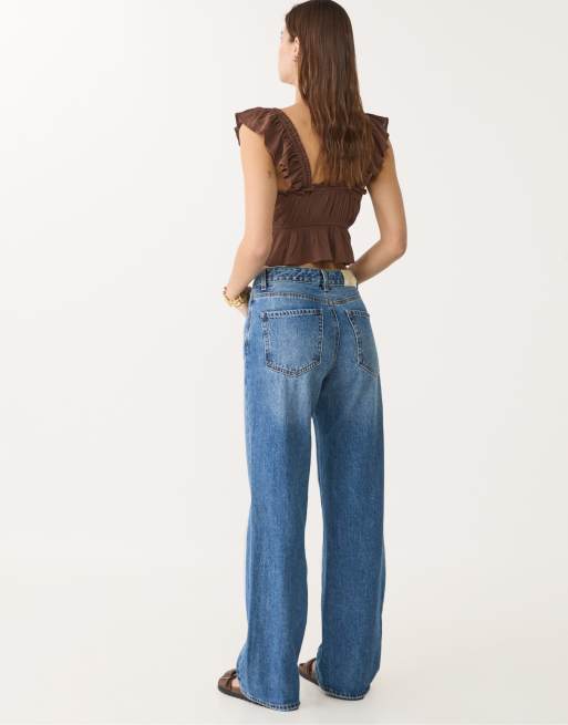 Stradivarius Tall – D92 – Mellanblå jeans med raka, vida ben, 2 av 4