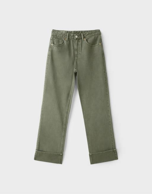 Stradivarius Tall d92 straight wide jeans i khaki, 6 af 7