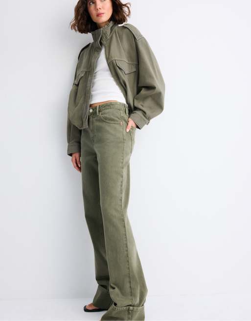 Stradivarius Tall d92 Straight Wide Jeans in Khaki, 5 von 7