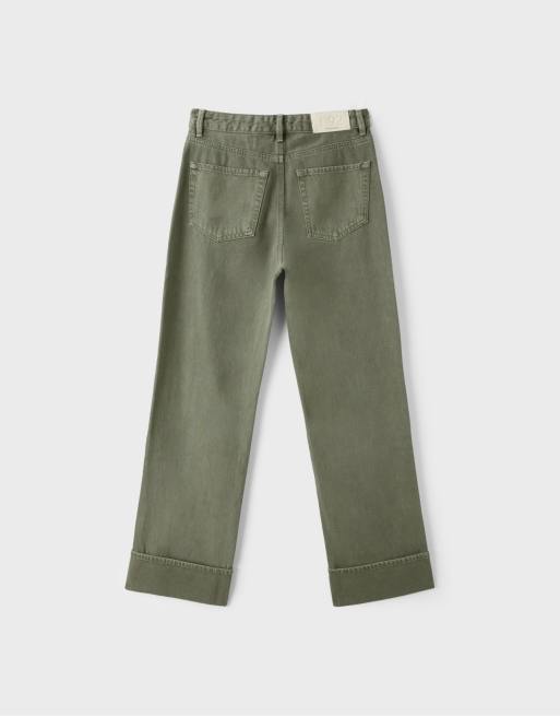 Stradivarius Tall d92 Straight Wide Jeans in Khaki, 7 von 7