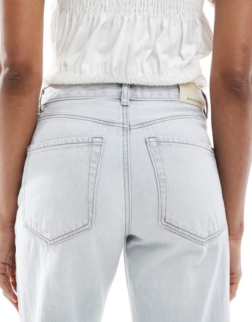 Stradivarius Tall d92 straight wide-leg jeans in light grey, 4 of 5