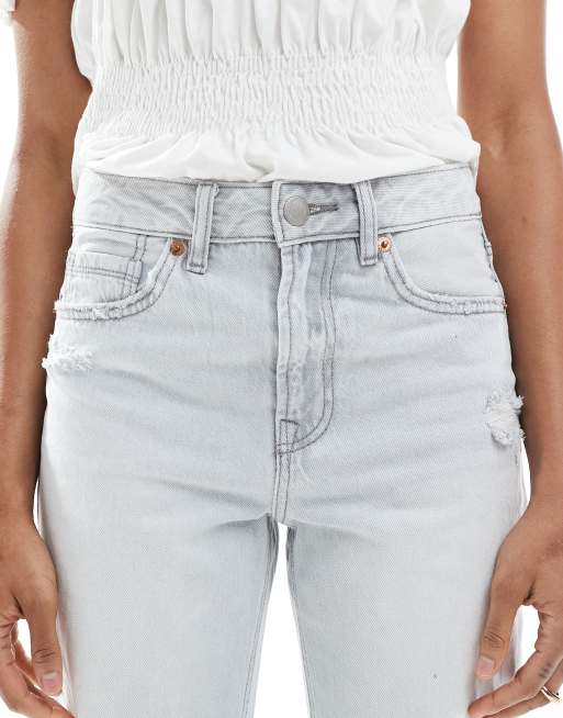 Stradivarius Tall d92 straight wide-leg jeans in light grey, 5 of 5