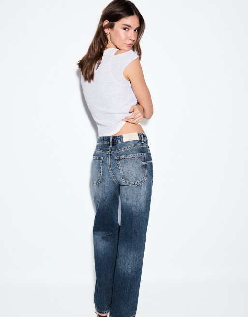 Stradivarius Tall d92 straight wide-leg jeans in rinse blue denim, 3 of 7