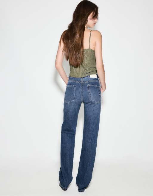 Stradivarius Tall - D98 - Blå jeans med lige ben og vintage-look, 3 af 7