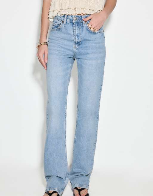 Stradivarius Tall - D98 - Jeans met rechte pijpen en vintage effect in lichtblauw, 2 van 7
