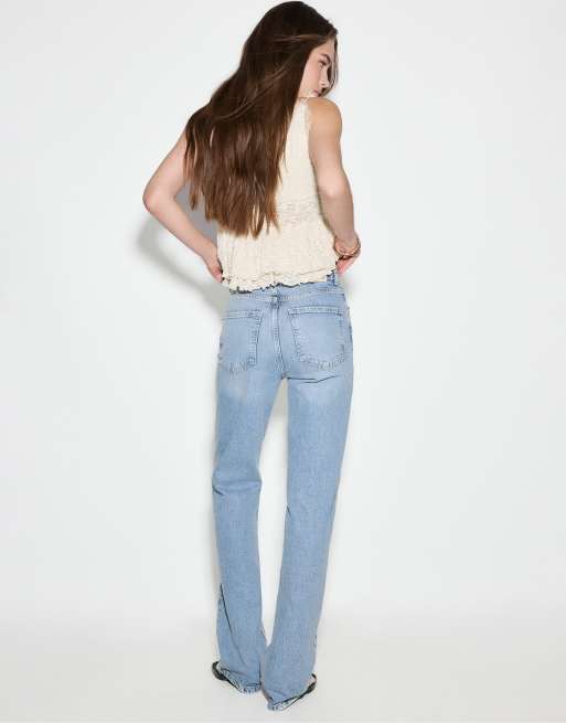 Stradivarius Tall - D98 - Jeans met rechte pijpen en vintage effect in lichtblauw, 3 van 7