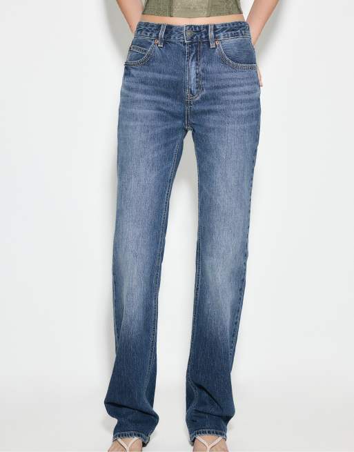 Stradivarius Tall - D98 - Jeans met rechte pijpen en vintage effect in medium blauw denim, 2 van 7