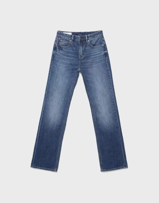 Stradivarius Tall - D98 - Jeans met rechte pijpen en vintage effect in medium blauw denim, 6 van 7
