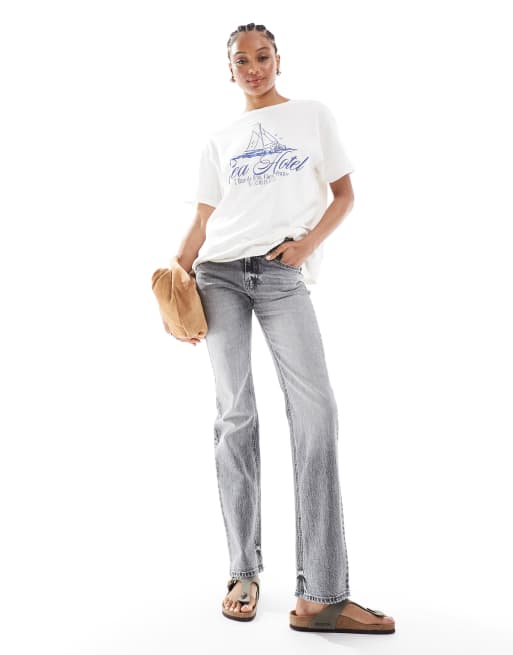 Stradivarius Tall - D98 - Jeans met rechte pijpen in donkergrijs met wassing