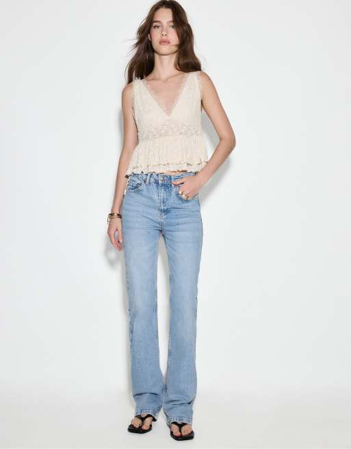 Stradivarius Tall d98 straight-leg vintage effect jeans in light blue, 5 of 7