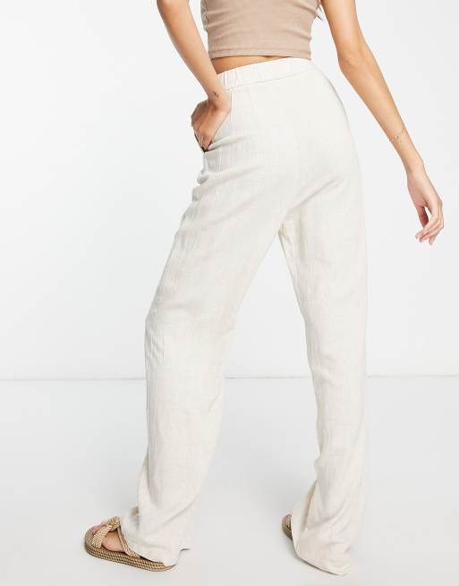 Stradivarius Tall - Dad broek van linnen met wijde pijpen in naturel , 2 van 4