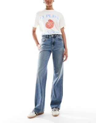 Stradivarius Tall - Dad-Jeans in dunkler Vintage-Waschung mit weitem Schnitt-Blau