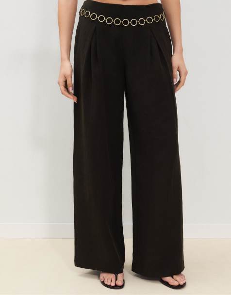 Stradivarius Tall darted lyocell trousers with chain detail in brown - view 1