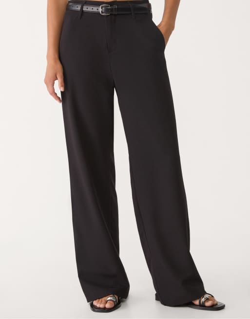 Stradivarius Tall – Elegante, fließende Hose in Schwarz mit Gürtel und geradem Bein, 2 von 4