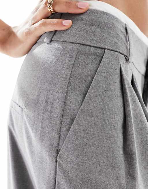 Stradivarius Tall – Elegante Hose in Grau mit weitem Bein und Bund im Boxershorts-Stil , 2 von 5