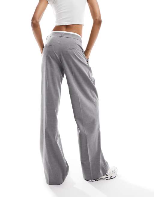 Stradivarius Tall – Elegante Hose in Grau mit weitem Bein und Bund im Boxershorts-Stil , 5 von 5