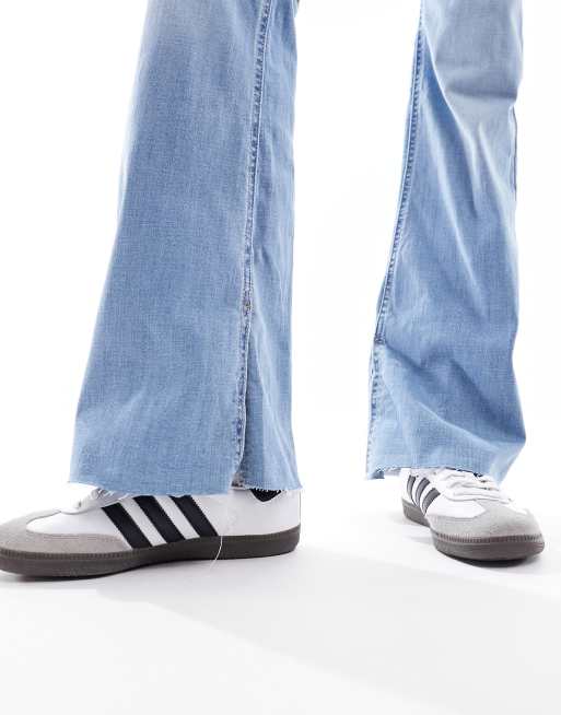 Stradivarius Tall flare jean with split in light wash blue , 3 of 5