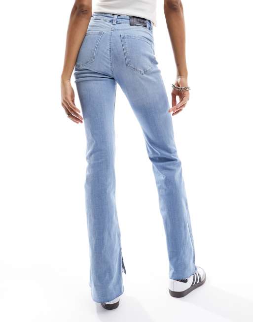 Stradivarius Tall flare jean with split in light wash blue , 4 of 5