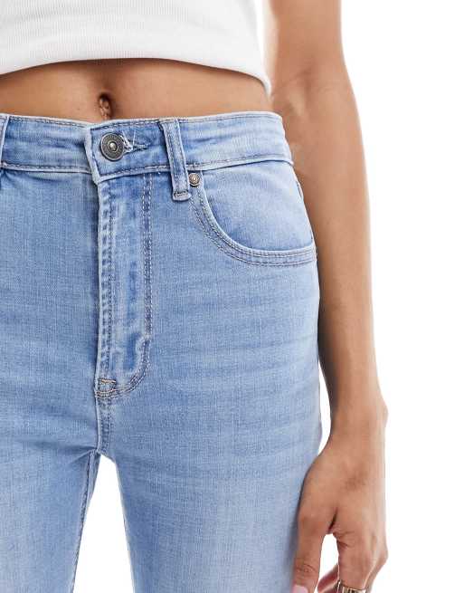 Stradivarius Tall - Flared jeans met split in blauw met lichte wassing , 2 van 5