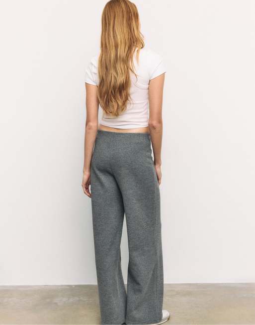 Stradivarius Tall gebreide broek met naaddetail in donkergrijs, 3 van 7