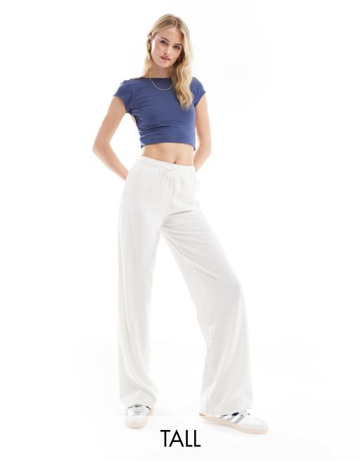 Stradivarius Tall – Hose in Leinenoptik in Ecru mit elastischem Bund 