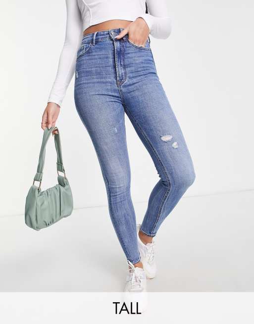 Stradivarius Tall – Jasnoniebieskie jeansy o bardzo wysokim stanie i obcisłym kroju