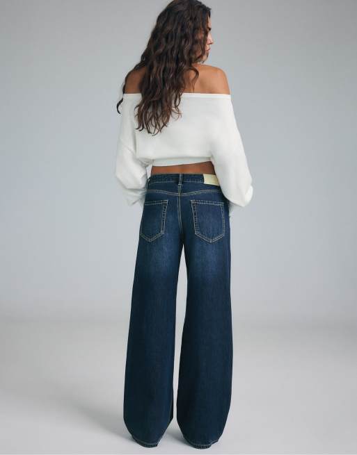Stradivarius Tall jean large à jambes larges en denim bleu brut, 3 de 7